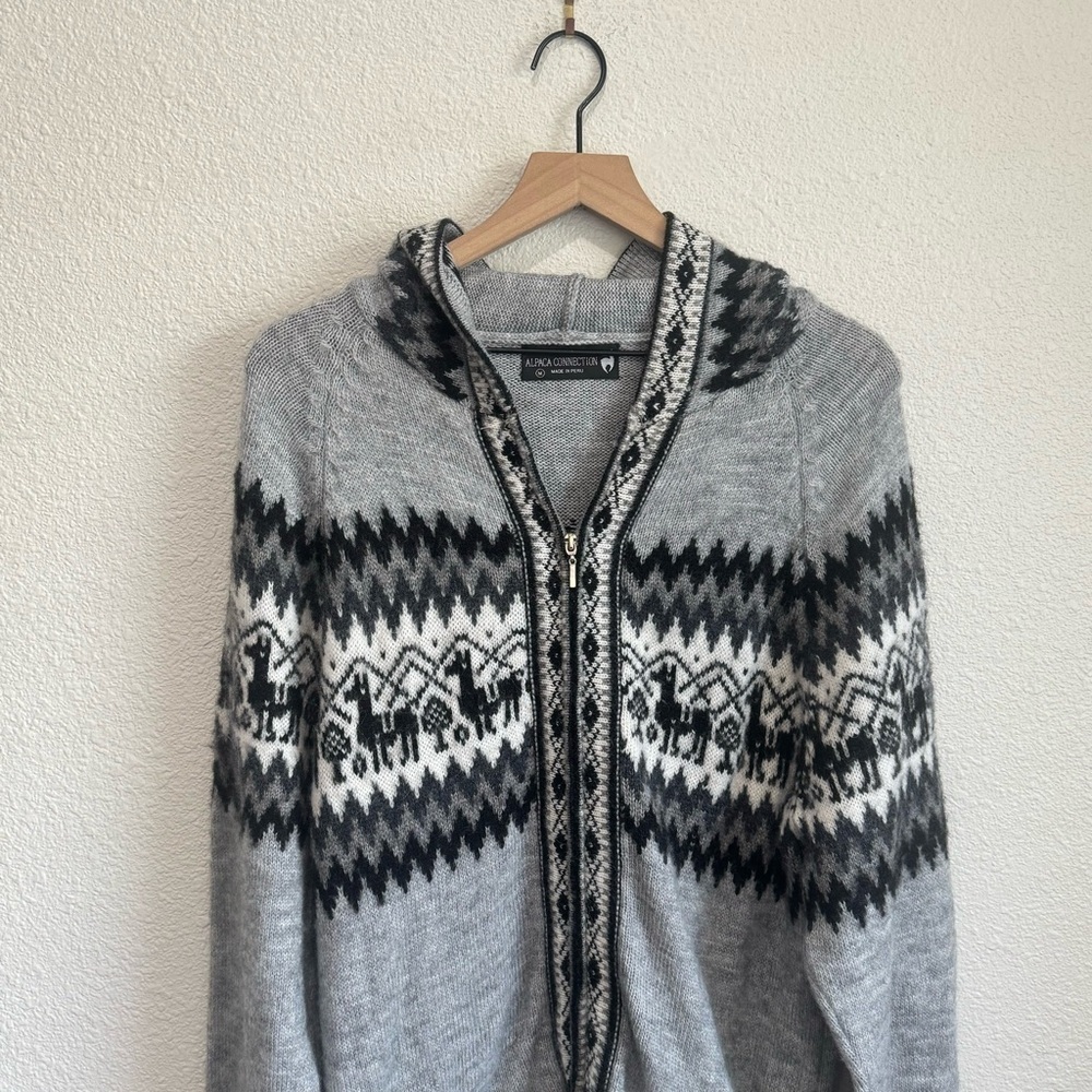 Alpaca Connection Knit Sweater Hoodie Jacket‎ Women's Medium Aztec Southwestern - Picture 2 of 9
